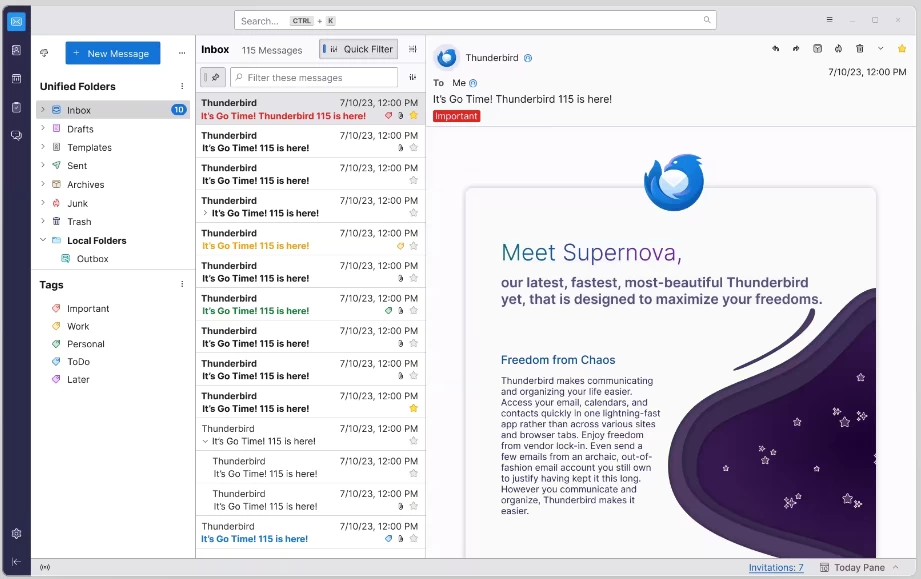 【安卓软件】Thunderbird 雷鸟邮件管理 v149.0.1（148.2MB）