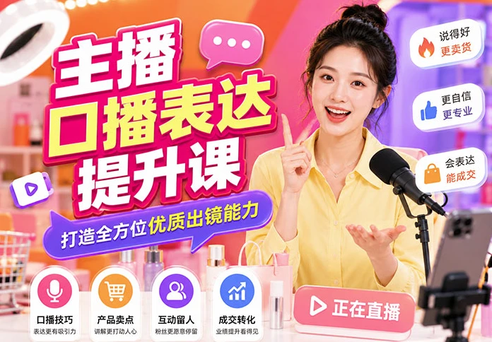 主播口播表达提升课：打造全方位优质出镜能力