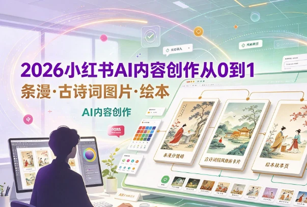 2026小红书AI内容创作从0到1：学习条漫、古诗词图片、绘本